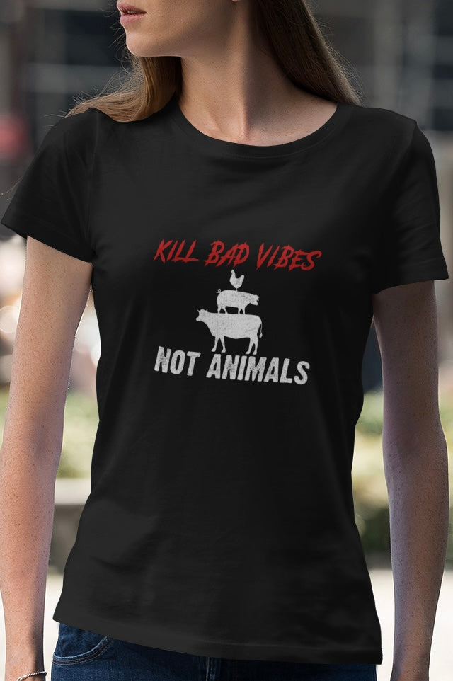 KILL BAD VIBDES, NOT ANIMALS - Frauen Premium Shirt